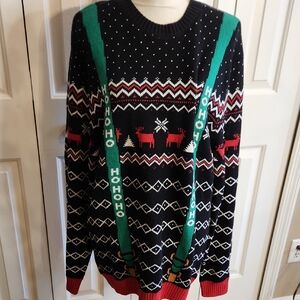 Ugly Christmas Sweater Black and Green Crewneck,  Size Large